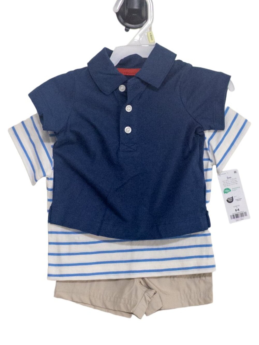 NWT Baby Boy 3-Piece Nautical Short-Sleeve Tops & Short Set Blue 3 Months Cotton
